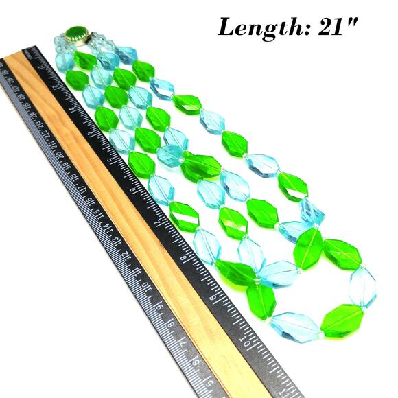 West Germany Green Blue Thermoset Bead Necklace, Two Strands, 1950s Vintage - Picture 8 of 10